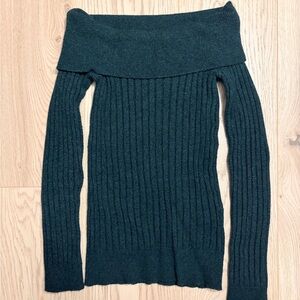 Vero Moda Svea Off-Shoulder Ribbed Knit Sweater Medium Forest Green